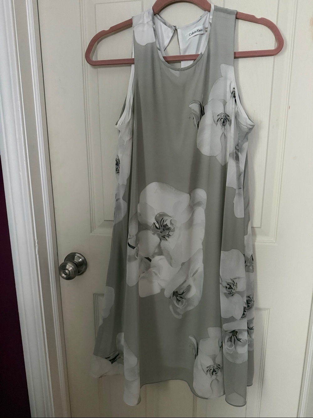 Calvin Klein Grey and White Floral Maxi Dress